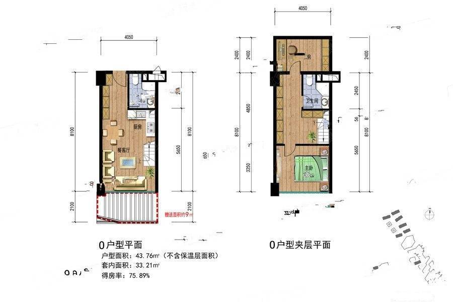 东方时尚中心2室2厅2卫43.8㎡户型图