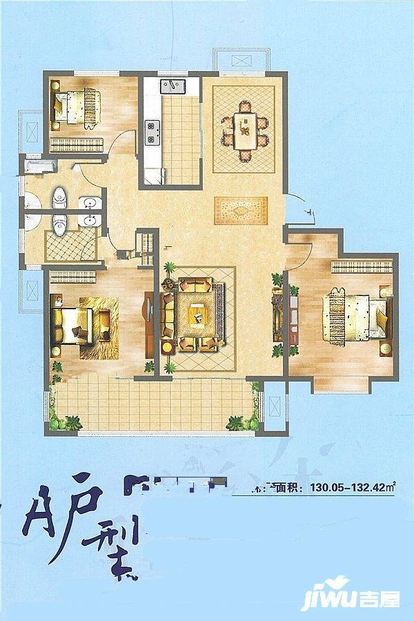 枫林小镇3室2厅2卫130.1㎡户型图