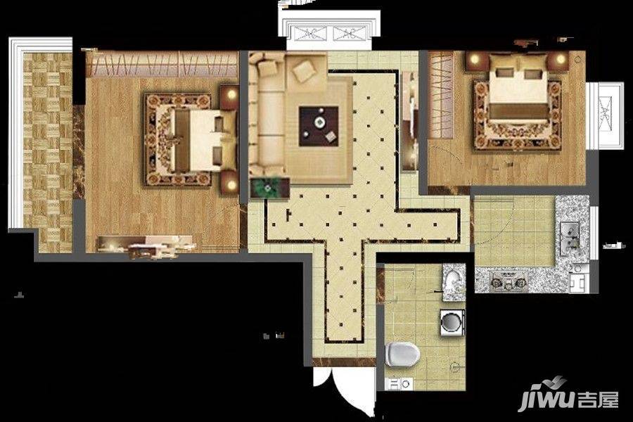 当代广场2室2厅2卫110㎡户型图