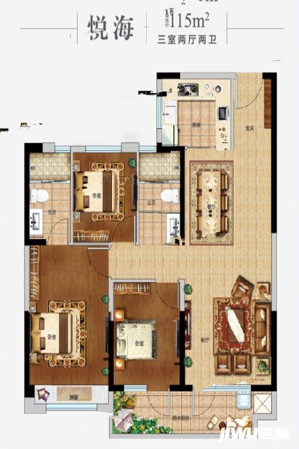 碧桂园湖悦天境3室2厅2卫115㎡户型图