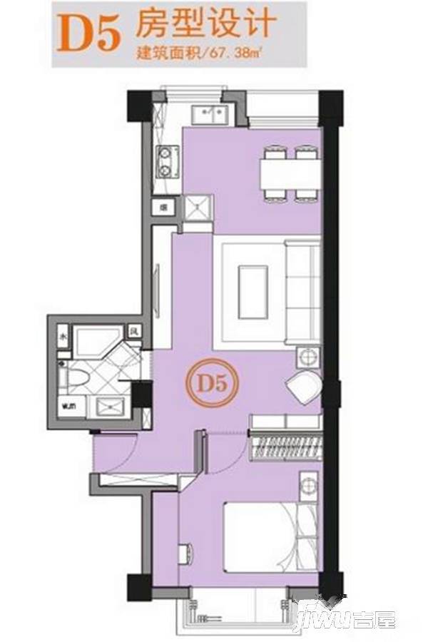 杰仕豪庭天樾1室2厅1卫67.4㎡户型图