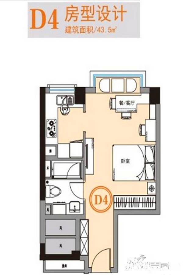 杰仕豪庭天樾1室1厅1卫43.5㎡户型图