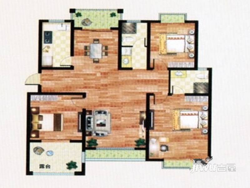 滨湖佳苑3室2厅2卫124㎡户型图