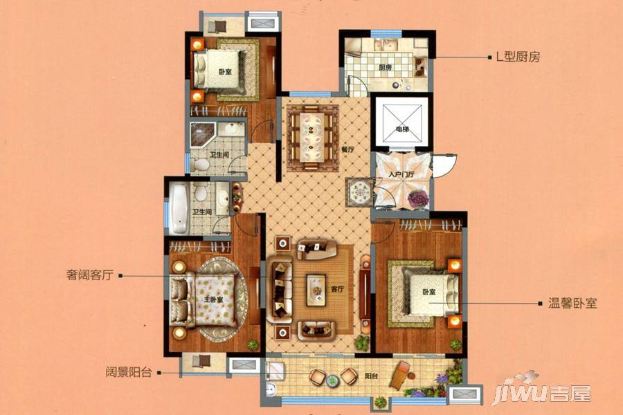 悦达悦珑湾3室2厅2卫142㎡户型图