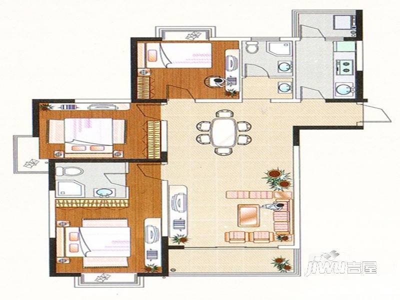 瑞尔国际公馆3室2厅2卫126㎡户型图