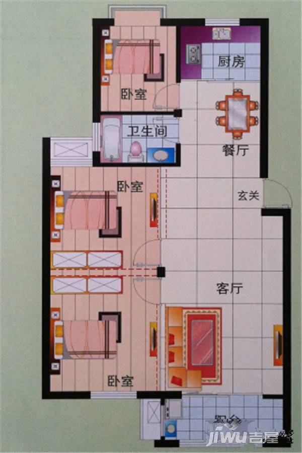华泰景城3室2厅1卫104㎡户型图