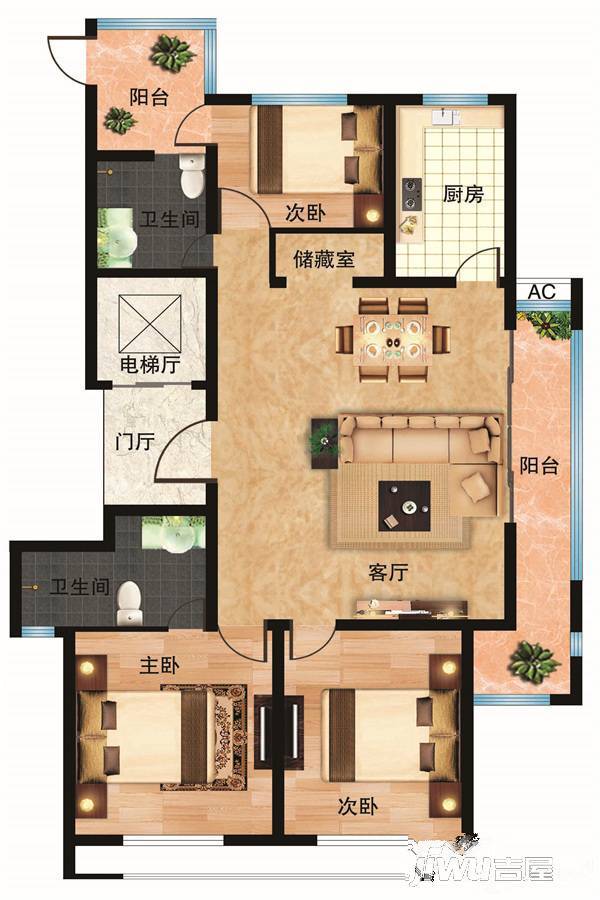 九龙华府3室2厅2卫139.1㎡户型图