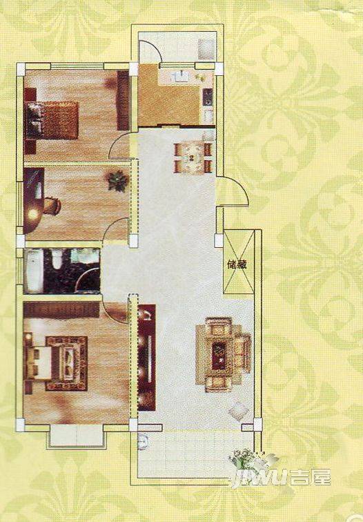 华城新村2室2厅1卫103㎡户型图