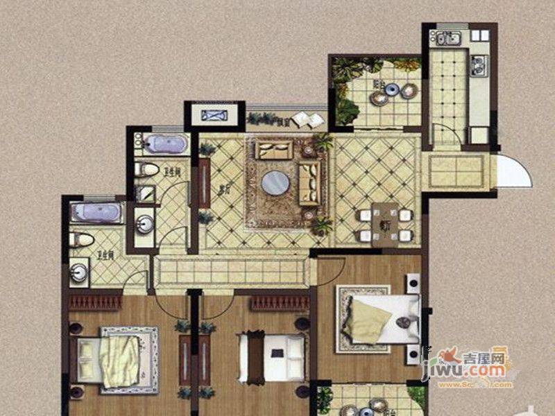 阳光御园2室2厅1卫125㎡户型图