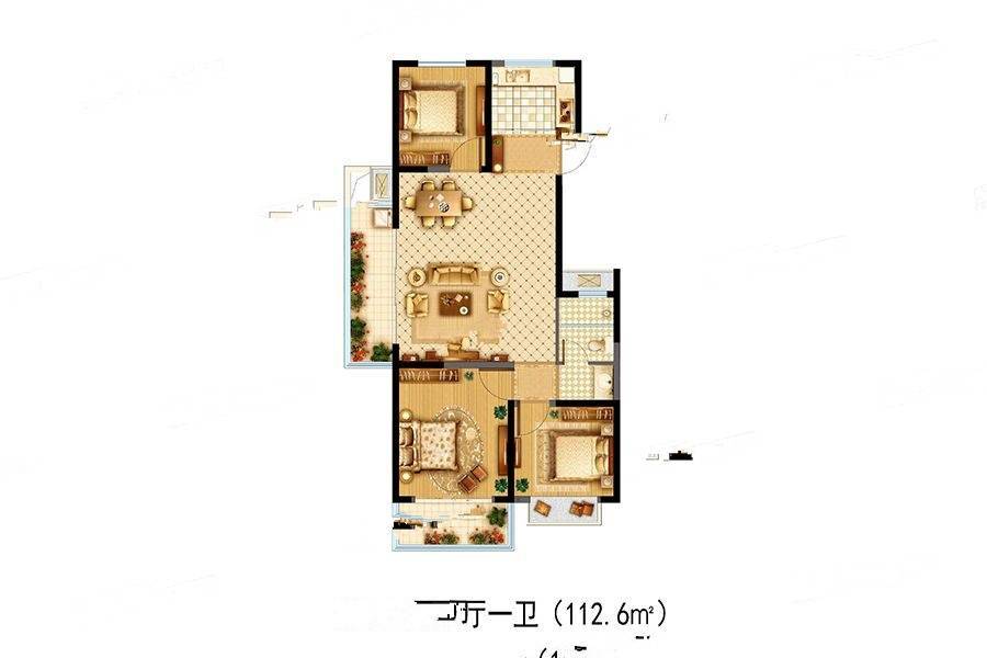 京师学院山3室2厅1卫112.6㎡户型图