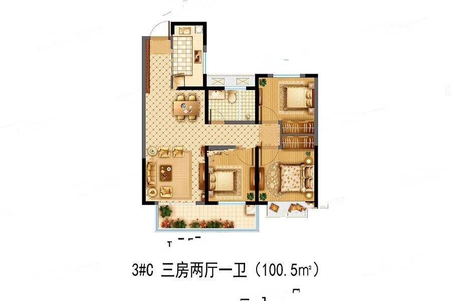 京师学院山3室2厅1卫100.5㎡户型图