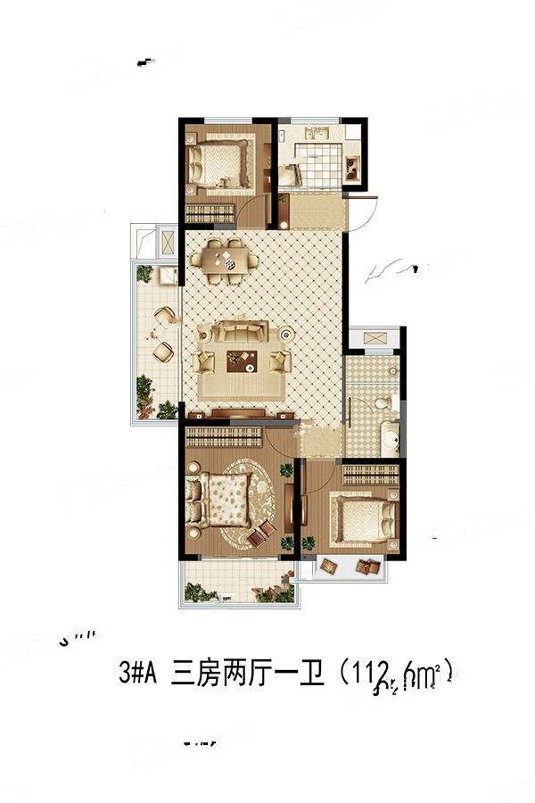 京师学院山3室2厅1卫112.6㎡户型图