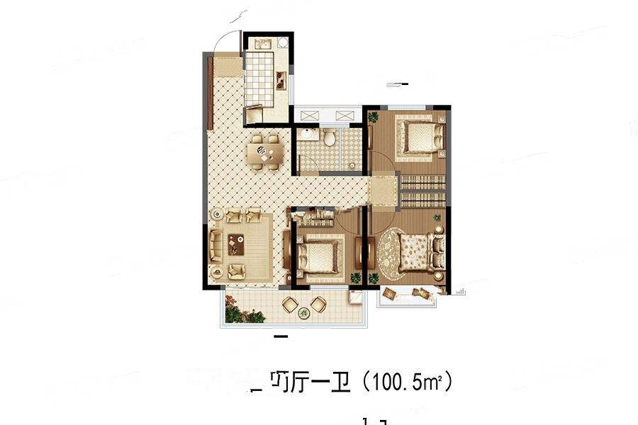 京师学院山3室2厅1卫100.5㎡户型图