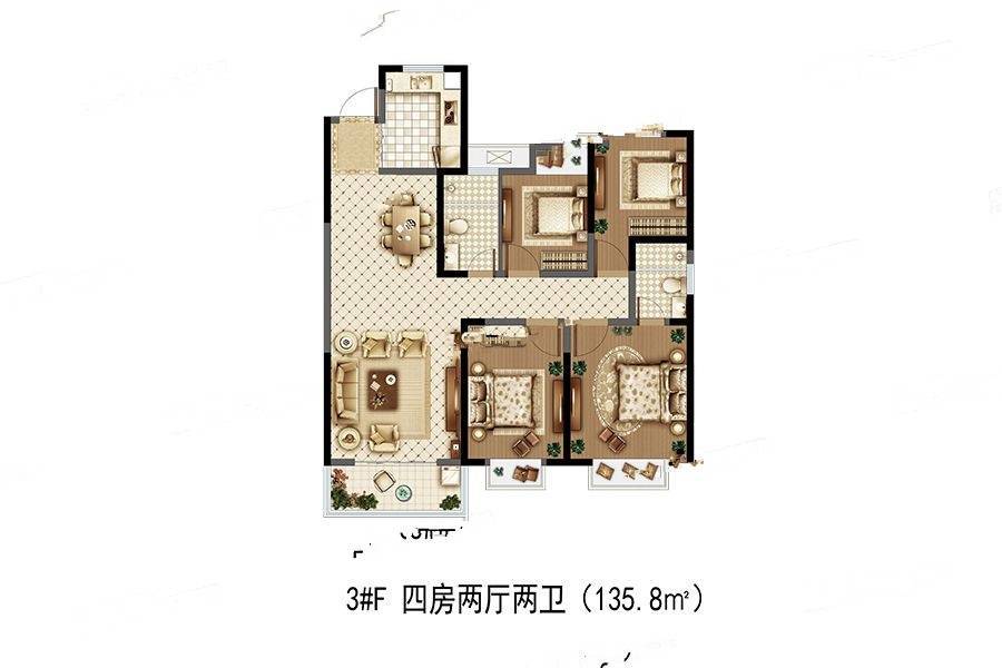 京师学院山4室2厅2卫135.8㎡户型图