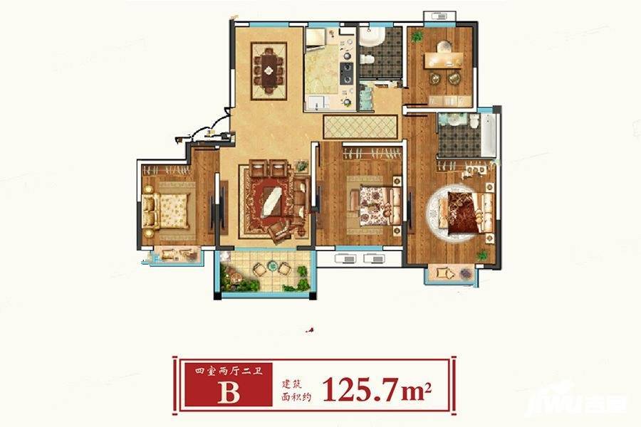 德惠尚书府4室2厅2卫125.7㎡户型图