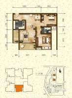 铂金公馆2室2厅1卫80.8㎡户型图