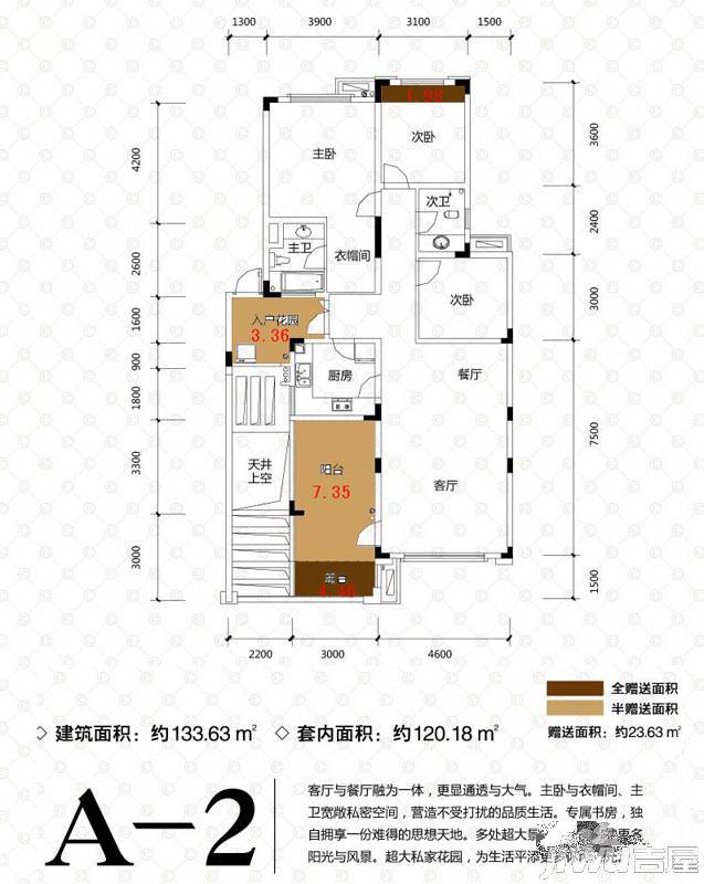 永川金科中央公园城3室2厅2卫124.8㎡户型图