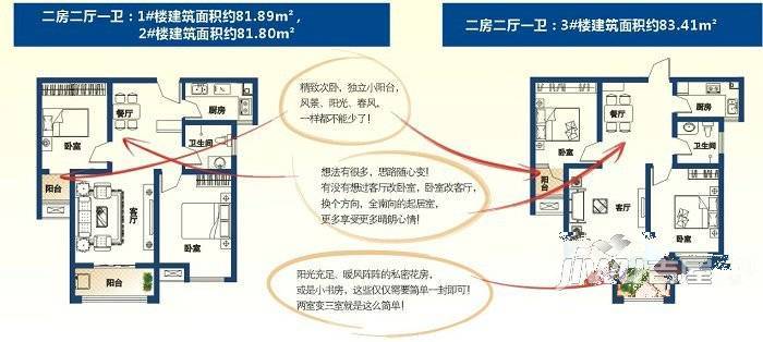 运河湾2室2厅1卫83㎡户型图