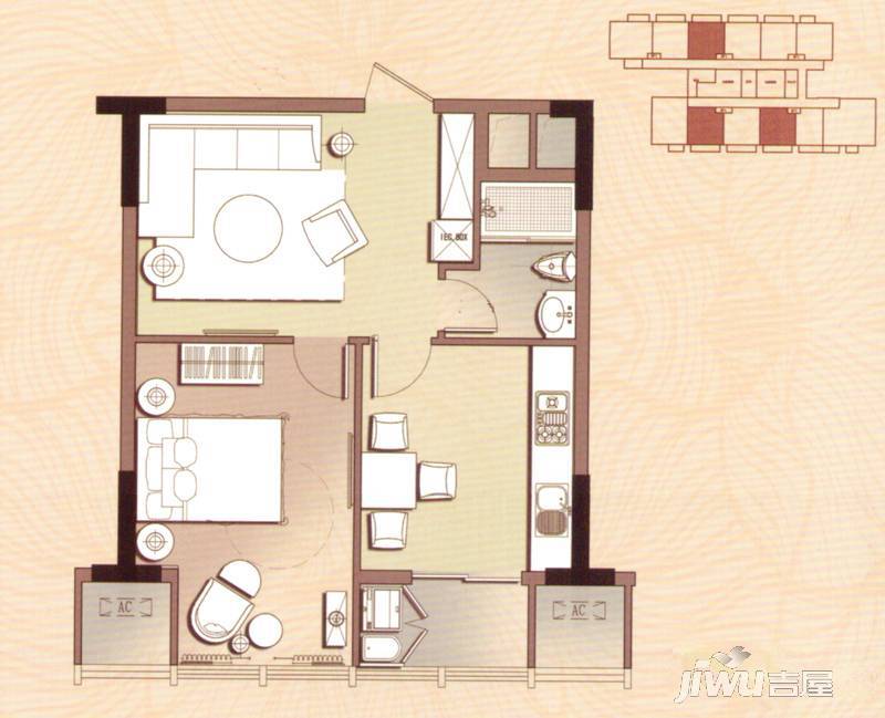 天和公馆1室2厅1卫73㎡户型图