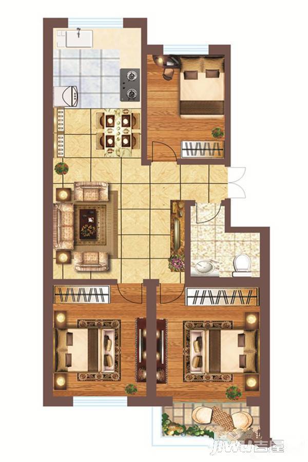 横掌庄园3室1厅1卫户型图