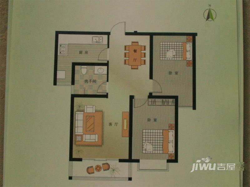 香格里拉花园2室2厅1卫86.9㎡户型图