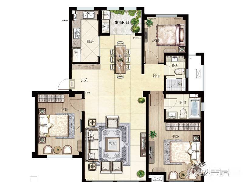 泰生小镇3室2厅1卫133㎡户型图