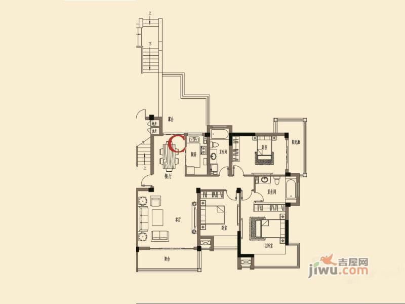 登州府第馨水城3室2厅2卫135.3㎡户型图