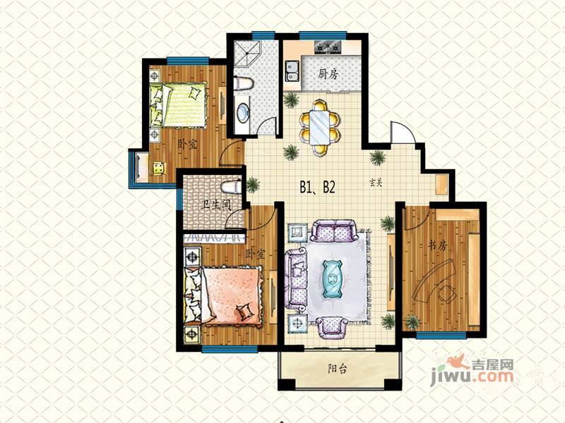 泰莱桃村国际城3室2厅2卫113.9㎡户型图