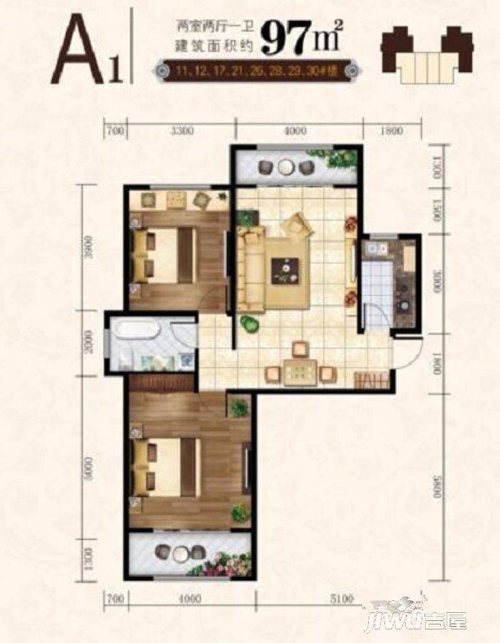 海泉湾2室2厅1卫97㎡户型图