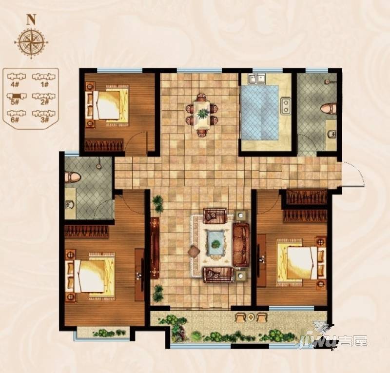 万旭仕中心3室2厅2卫138.6㎡户型图