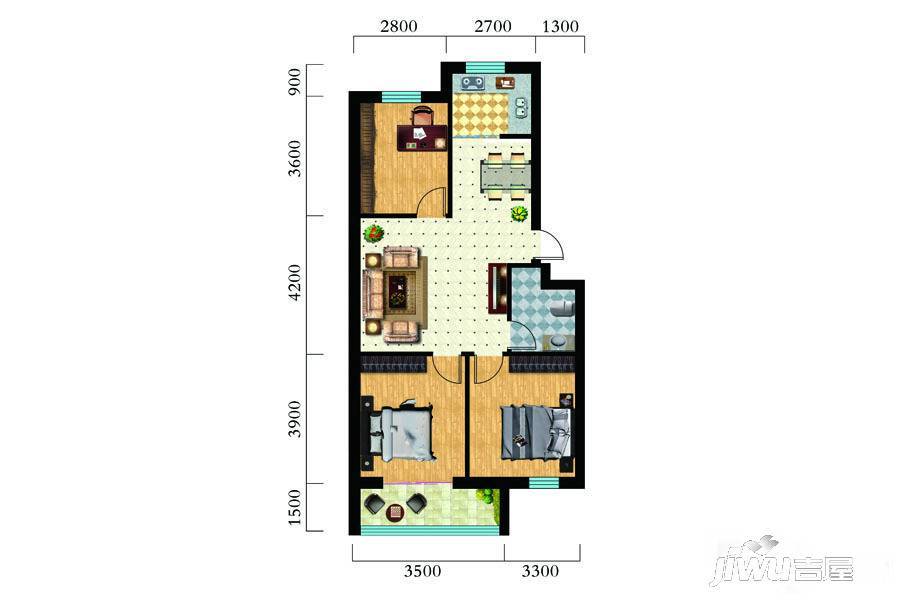 金辉嘉园3室2厅1卫88.2㎡户型图