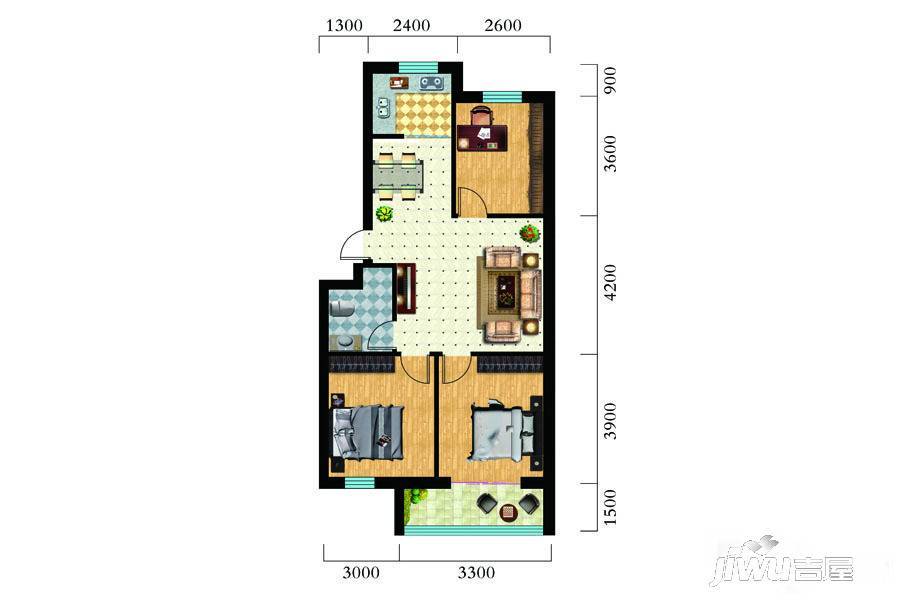 金辉嘉园3室2厅2卫81㎡户型图