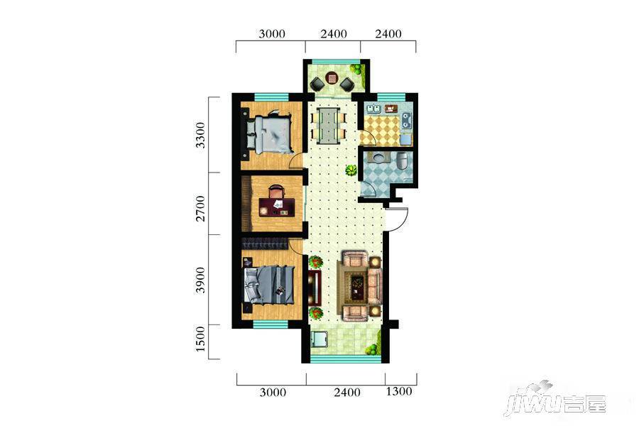 金辉嘉园3室1厅1卫84.7㎡户型图