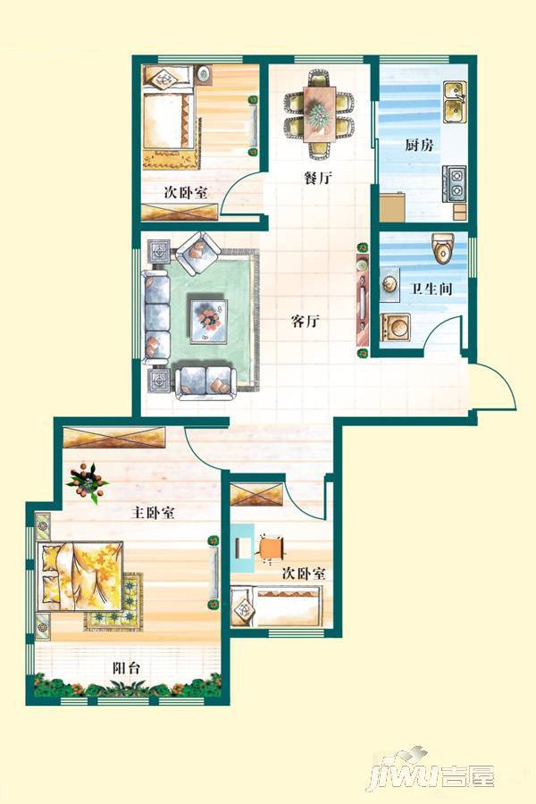 天赐椿城3室2厅1卫115㎡户型图