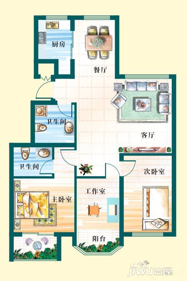 天赐椿城3室2厅1卫125㎡户型图