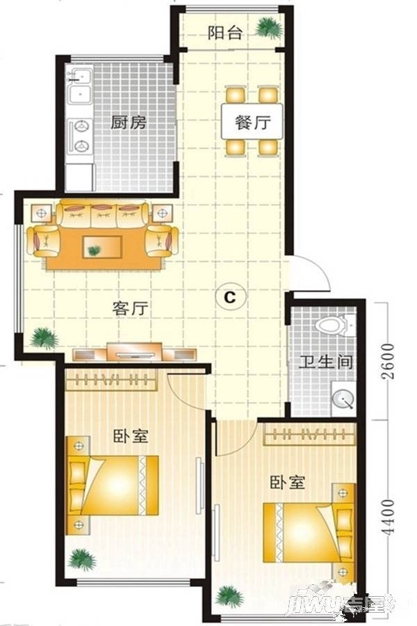 名爵港湾2室2厅1卫86㎡户型图