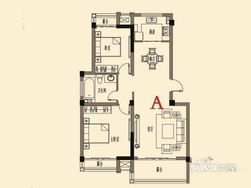 登州府第馨水城2室2厅1卫85㎡户型图