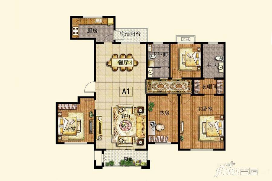 正仁中央公元3室2厅1卫176.9㎡户型图