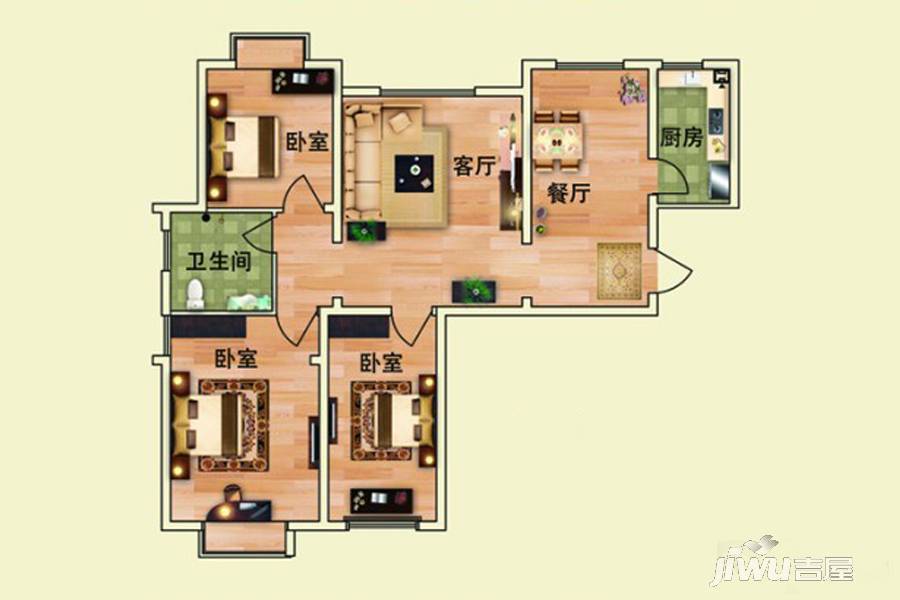 福莱新城3室2厅1卫113㎡户型图