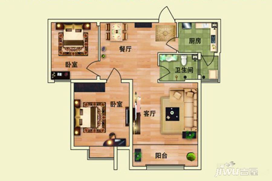 福莱新城2室2厅1卫92㎡户型图