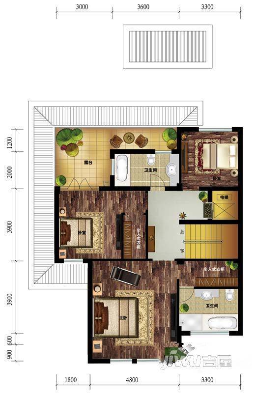 云峰山庄3室1厅2卫95㎡户型图