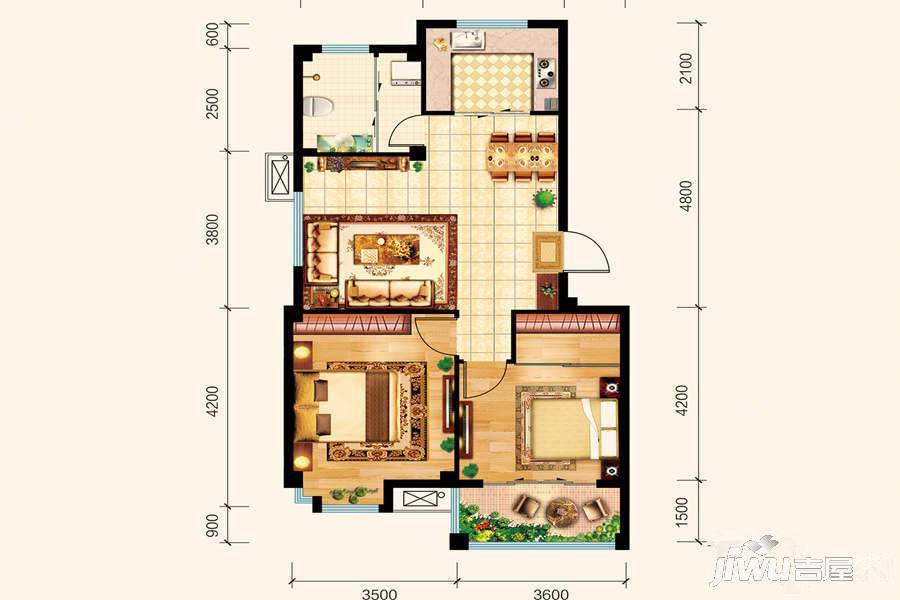 中北金岭世嘉二期2室2厅1卫79.2㎡户型图