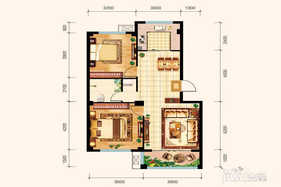 中北金岭世嘉二期2室2厅1卫82.2㎡户型图