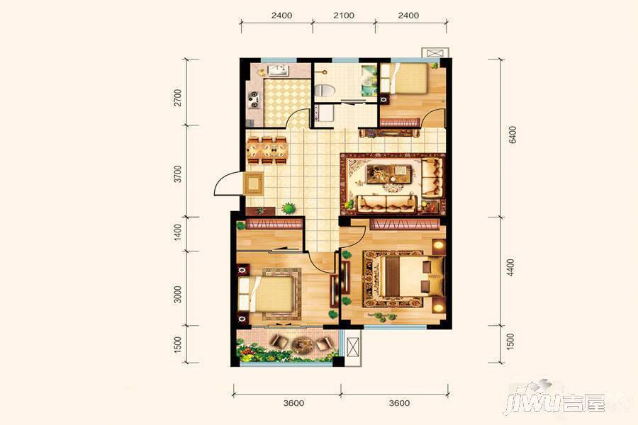 中北金岭世嘉二期2室2厅1卫87.2㎡户型图