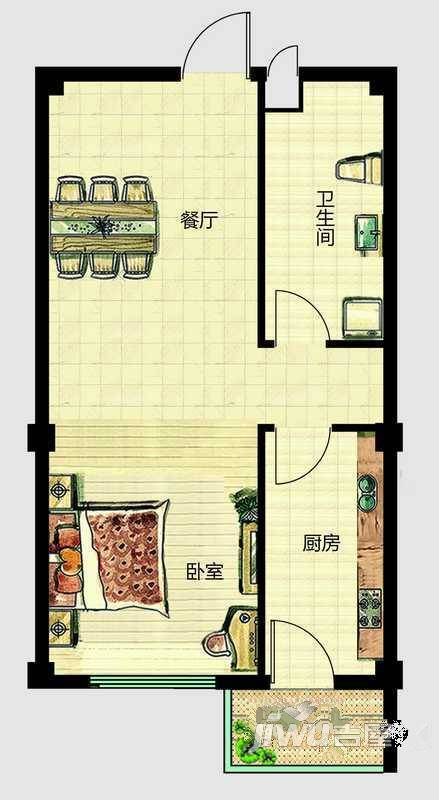华安国际现代城1室1厅1卫52㎡户型图