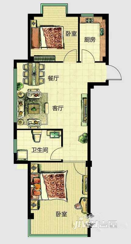 华安国际现代城2室2厅1卫78㎡户型图