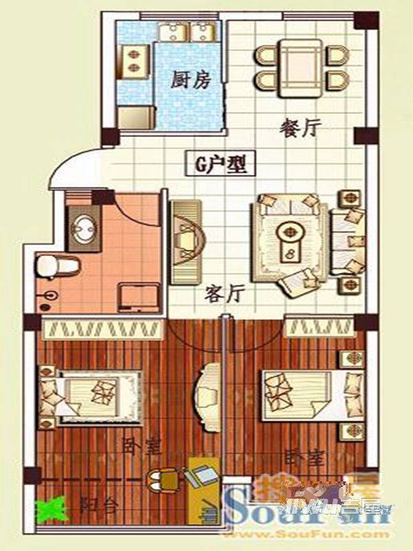 清泉阳光2室2厅1卫87㎡户型图