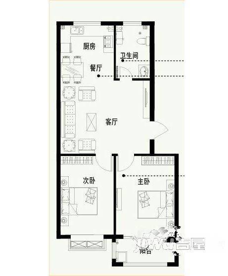 东上城2室2厅1卫69㎡户型图