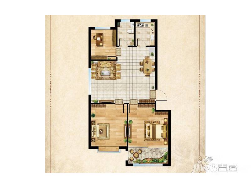 东上城3室2厅1卫89.6㎡户型图