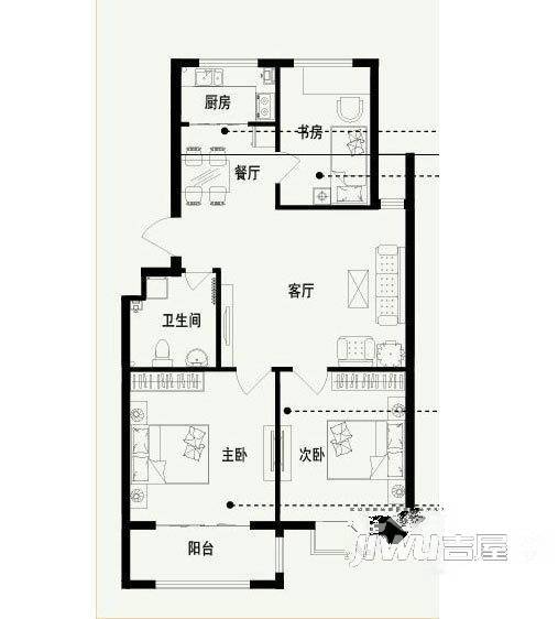 东上城3室2厅1卫86㎡户型图